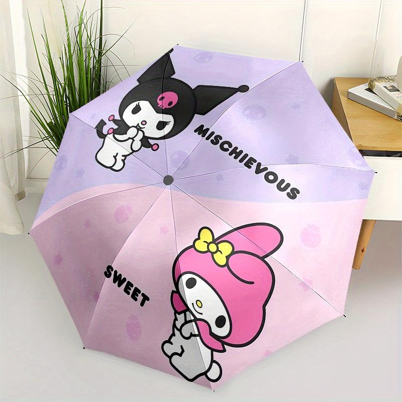 Kuromi,My Melody Automatic Folding Umbrella-Simple 8-Rib Design, Bright Cartoon Pattern, Durable Iron Frame, Suitable For Travel, Outdoor, B