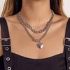 Аксессуары, Креативное геометрическое ожерелье с OT-застежкой, Панк толстая цепь, Открытое персиковое сердце, Двойное ожерелье для женщин