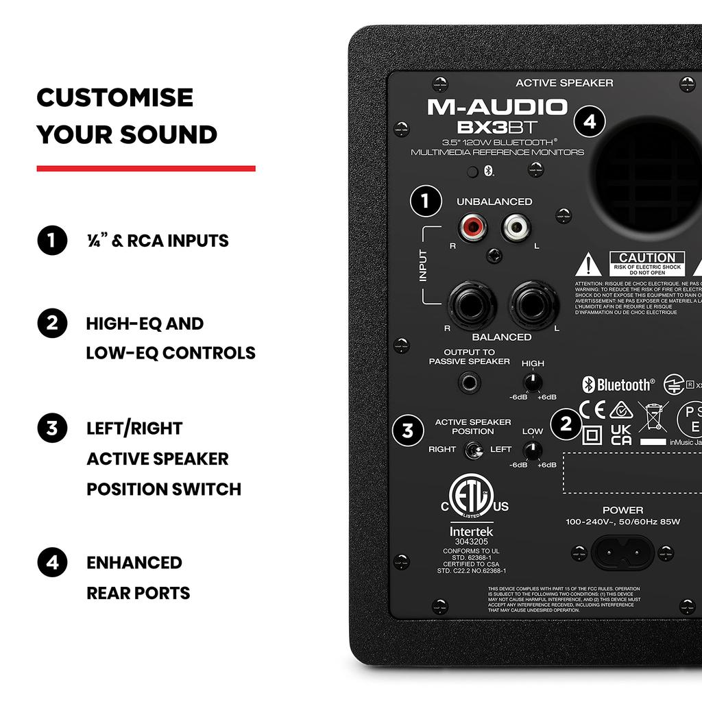 Мониторный динамик Bluetooth-динамик Bluetooth-активный динамик ПК-динамик для игр и создания музыки Входная пара RCA-терминалов 120 Вт дюймов BX3 BT M-Audio L/R 3.5