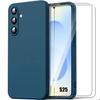 Case for Samsung Galaxy S25 - Navy Blue Silicone Protection + 2 Tempered Glasses - BOOLING®