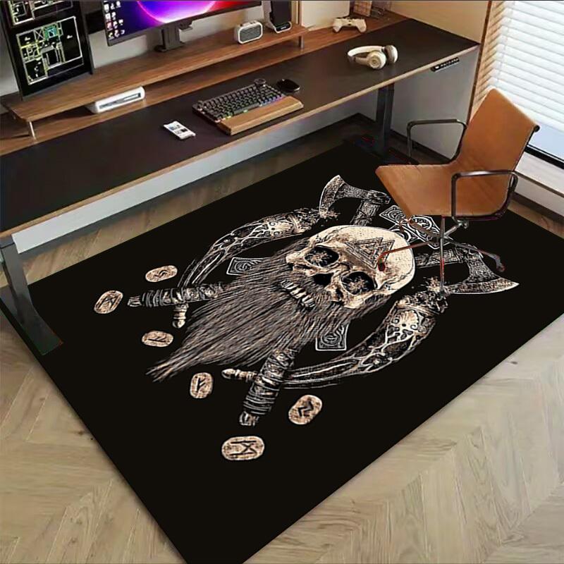 1PC Viking skull Non-Slip Floor carpet, suitable for Office, bedroomand playrooms. It can also be used as a sofa footrest cover-T96