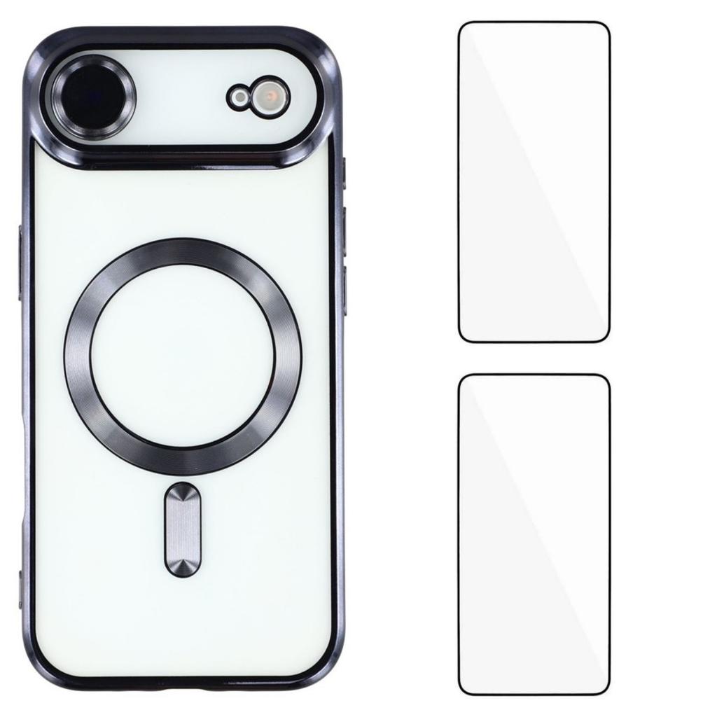 For iPhone 17 Air Magnetic Case WANLONFENG Electroplated TPU Cover with Lens Film+2Pcs Tempered Glass