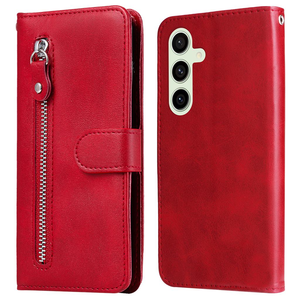 For Samsung Galaxy S24 FE Case PU Leather Stand Phone Cover with Zipper Pocket