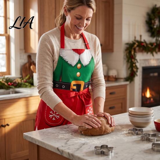 Creative Printed Holiday Apron Christmas Funny Elf Apron, Waterproof Stain Resistant Kitchen Adjustable for Women Neck Strap Cooking BBQ Party Festive