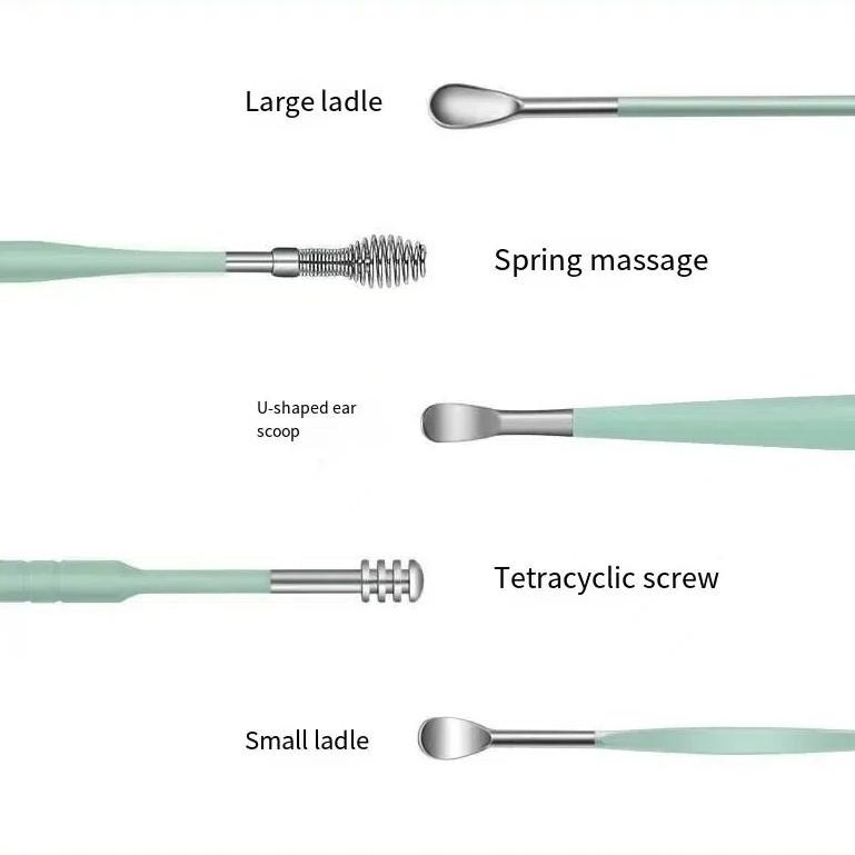 Ложка для чистки ушей из шести частей Ложка для чистки ушей из углеродистой стали Ложка для чистки ушей из кожи в сумке Удобно носить дома