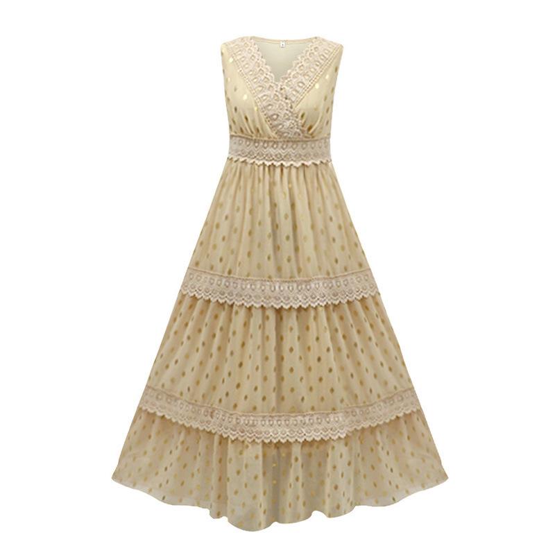 Летнее женское сексуальное шифоновое миди-платье без рукавов с глубоким V-образным вырезом