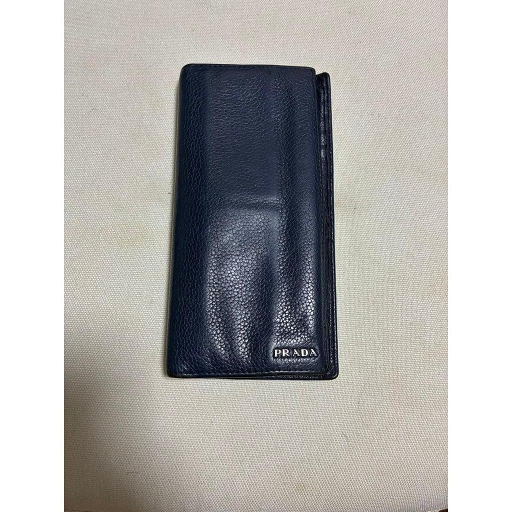 Used PRADA long wallet navy leather