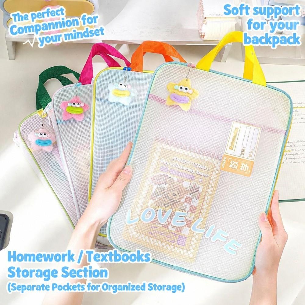 Waterproof Mesh Zipper Pouch Bag EVA Transparent File Bag Tutoring Bag School Office Supplies