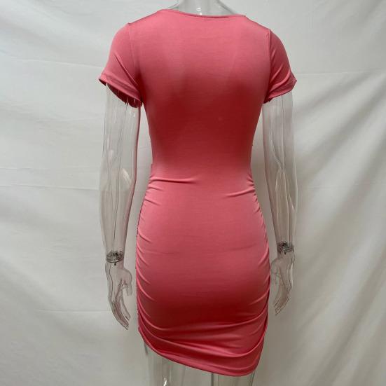 Женское платье-футляр с глубоким V-образным вырезом, плиссированными узкими короткими рукавами, сплошной цвет, узкая высокая талия, мягкое эластичное женское вечернее мини-платье для ночного клуба