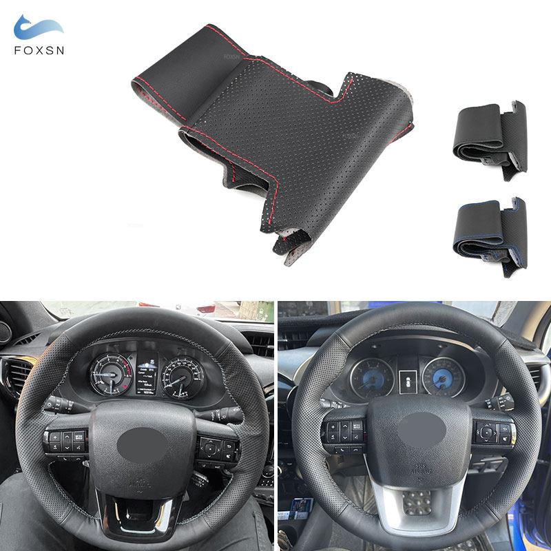 Ручная оплетка из перфорированной кожи из микрофибры, чехол на руль автомобиля, накладка для Toyota Fortuner 2016 2017 2018 Hilux 2015