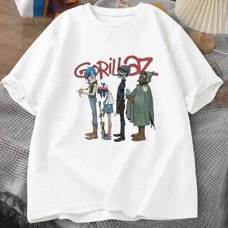 Музыкальная группа Gorillaz ПАНК РОК Принтованная футболка Мужская Женская Летняя 90-х С круглым вырезом Футболки с коротким рукавом Одежда Винтажная одежда Футболки