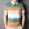 Summer New Korean Fashion Short-sleeved Striped T-shirts for Young and Middle-aged Men, Thin Lapel Casual T-shirts