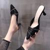 Korean Version of Fashion Outer Wear Bag Head Slippers Women's 2025 Summer New Pointed Rhinestone High Heel Half Drag