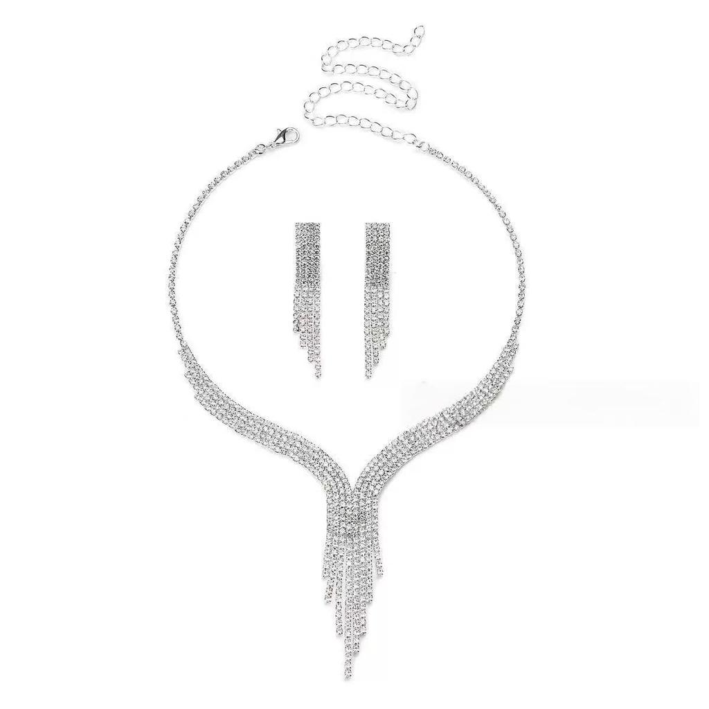 Сверкающее ожерелье с бриллиантами и набор серег для невесты - Элегантные свадебные и вечерние украшения