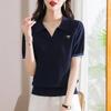 POLO воротник короткий рукав ледяной шелковый трикотажный свитер для женщин тонкая футболка топ летний наряд стильные футболки для мам