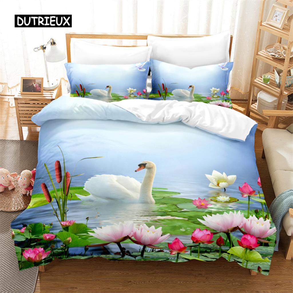 Комплект постельного белья Swan Rose Queen, комплект пододеяльников, постельное белье с цифровой печатью, комплект пододеяльников King Size, комплект постельного белья