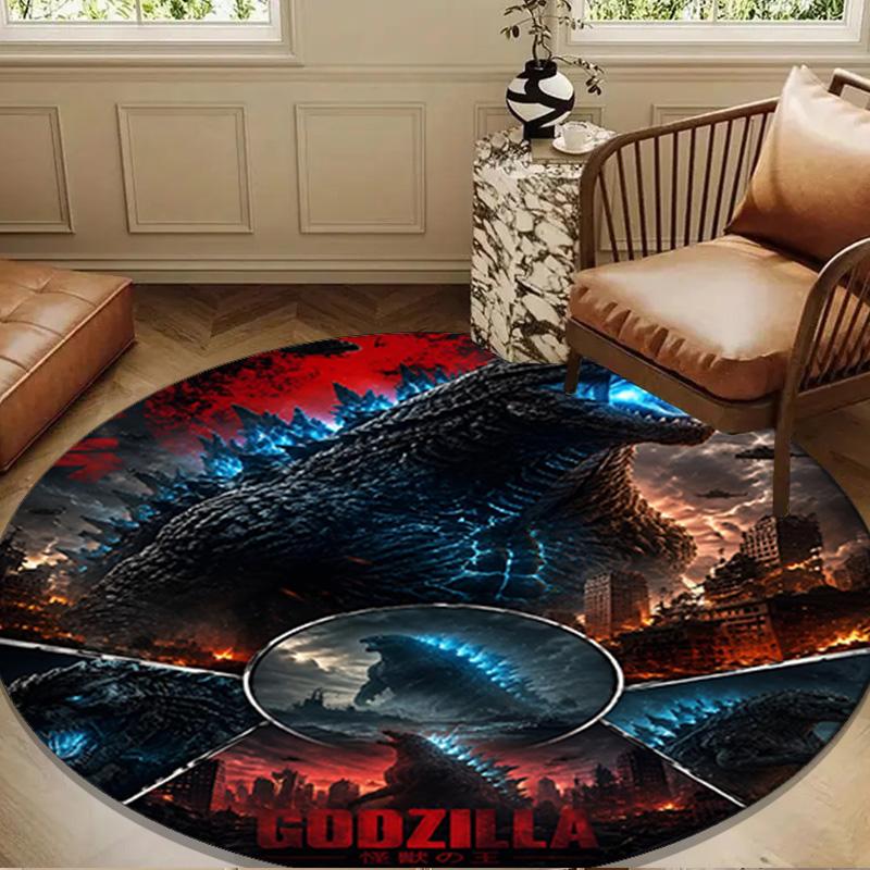 Godzi-lla Destruction Round Rug for Livingroom,Bedroom, Palyroom, Chair Rug, Area rug, Circle Carpet, Large Size Decor Fan Christmas gift
