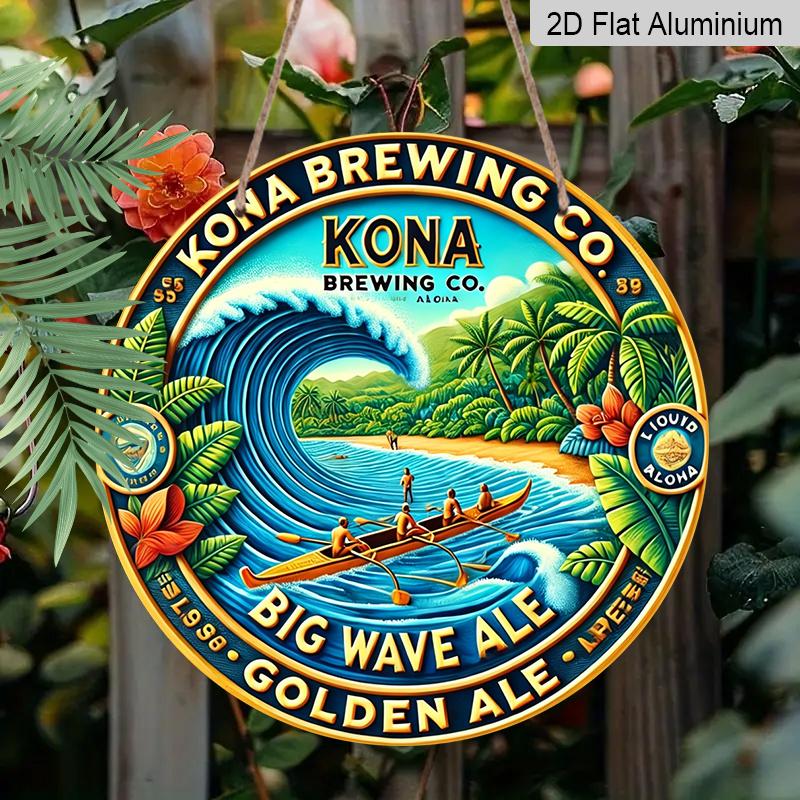 2D Flat, Kona Brewing Co. 1 шт. Большая Волна Эля Винтажный Гавайский Серфинг Металлическое Настенное Украшение - Официальный Дизайн Пивоварни, Всепогодная Алюминиевая Подвесная Табличка с