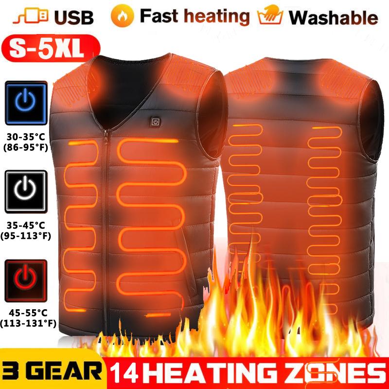 14 Area Heated Vest Warm Gilet Winter Electric USB Jacket Men Women Heating Coat Thermal