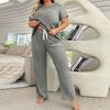 Spring Summer Plus Size 5XL Women Gray Letter Print Pajamas Set Two Piece Sleepwear Loungewear Short Sleeve Top and Pants Pajama Women Homewear