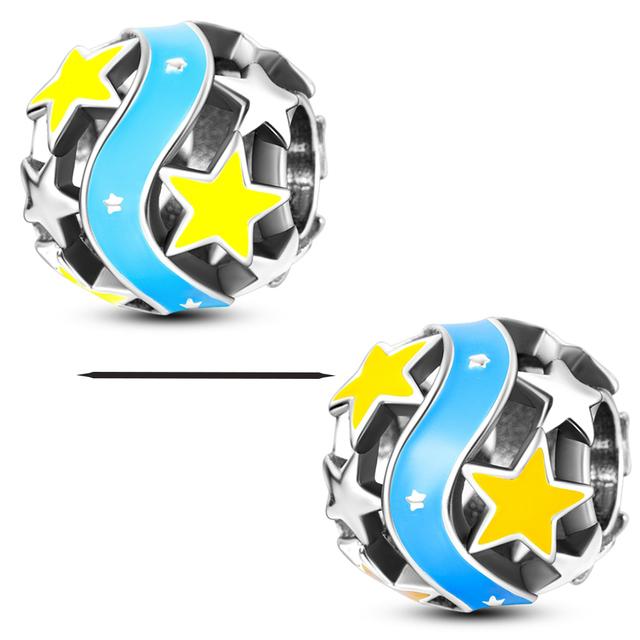 Стерлингового Серебра 925 Красочные Светящиеся Лунные Звезды Радуга Висячие Подвески Бусины Подходит Браслет Ожерелье Ювелирные Изделия Женщины