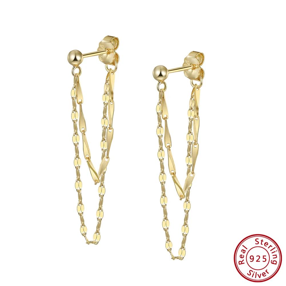 ORSA JEWELS Серьги с кисточками на двойной цепочке из стерлингового серебра 925 пробы, сверкающие серьги-цепочки для женщин, свадебные украшения APE151