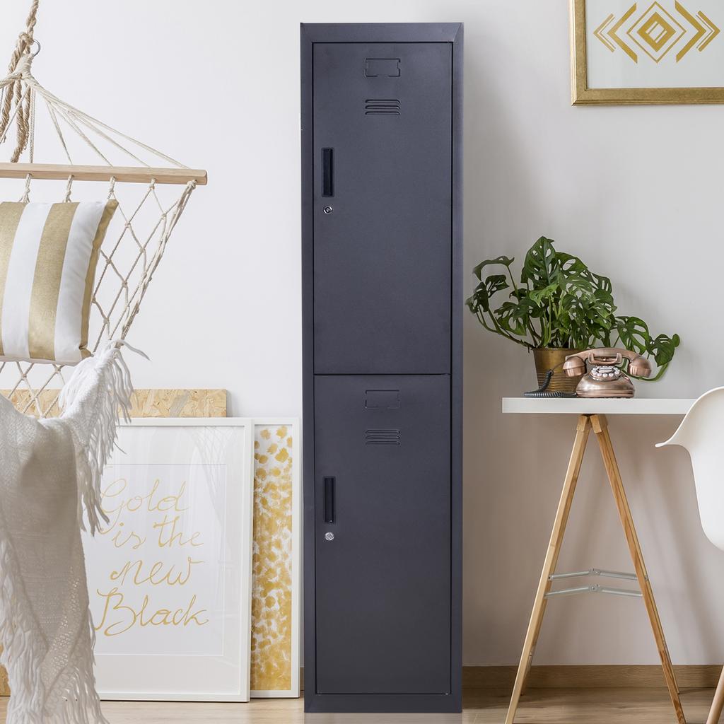Locker Cabinet, 4-Tier, Metal, 2 Lockable Doors, 2 Keys, 38 x 46 x 180 cm, Black