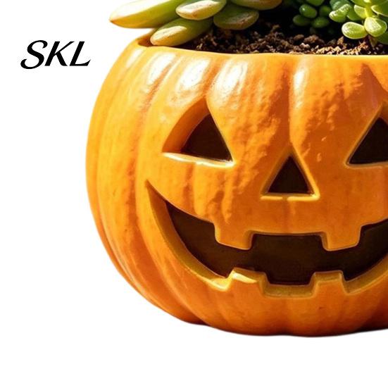 Weatherproof Resin Pot for Flowers Halloween Pumpkin Planter, Jack-O-Lantern Flower Pot, Decorative Autumn Gift Plant Lovers Succulents Fall