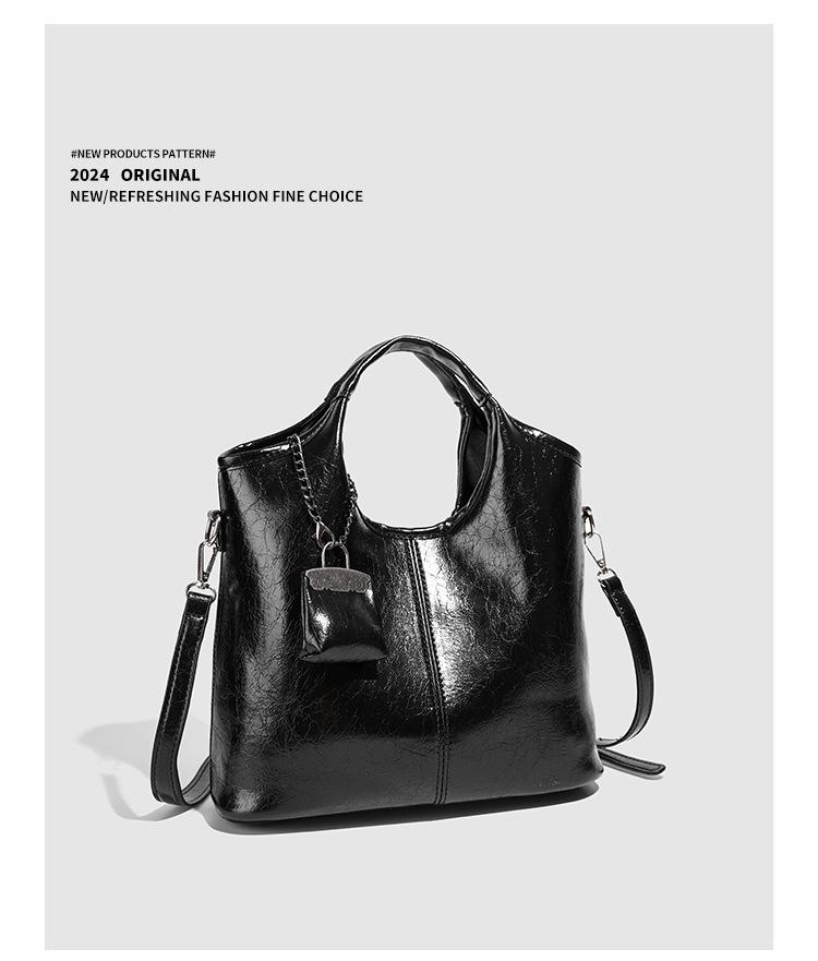 Модная женская текстурированная черная сумка-тоут - 2025 Большая вместительная универсальная сумка на плечо и через плечо