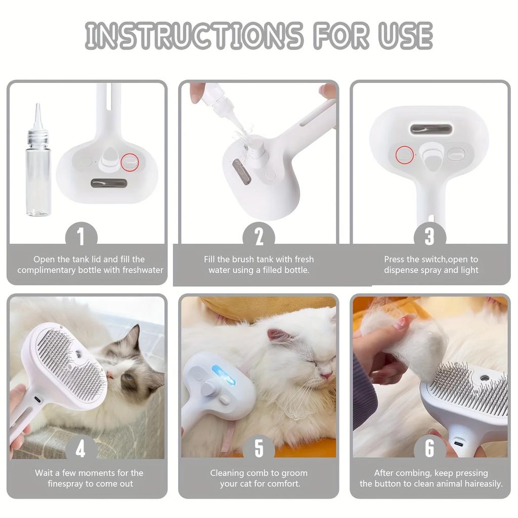3Dog Hair Brush Cat Hair Brush Electric Pet Cleaning Brush Steam Spray Brush Massage Hair Removal Comb anti-Tangle Brush