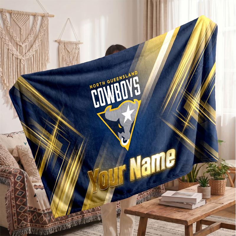 North Queensland Cowboys Flannel Blanket, Custom Name Text Personalized Soft Throw Blanket Home Decor Gift