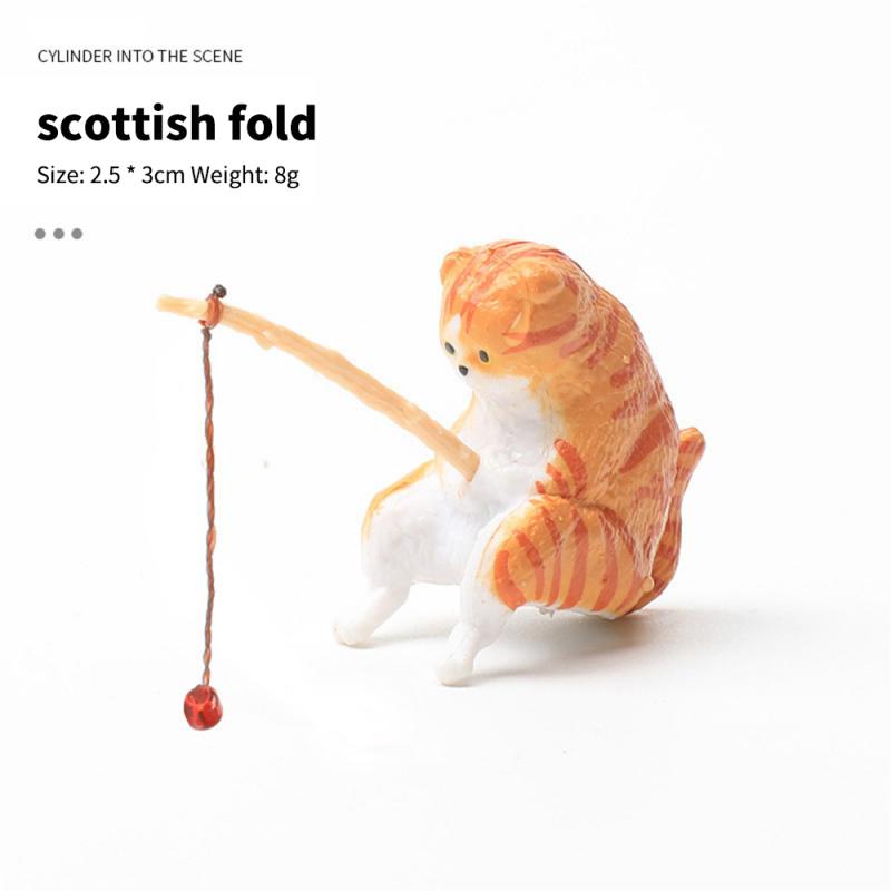 8/5/3pcs Mini Small Aquarium Ornament Fishing Cat Fish Tank Landscaping Cartoon Cat Statue Interesting Miniature Fishbowl Decor