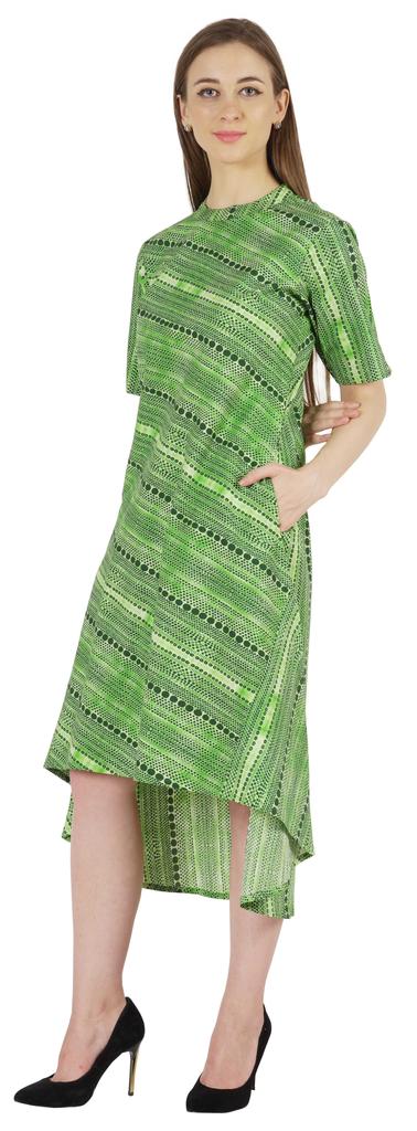Phagun Printed Cotton Dress W Pockets Mandarin Collar Asymmetrical Knee Length Dress For