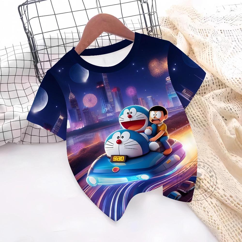 Летние футболки с 3D-принтом Doraemon для мальчиков и девочек, подарок, детские топы с коротким рукавом для