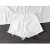 Denim High Waist Shorts With Ripped Fringe For Urban Style And Casual Summer Wear
