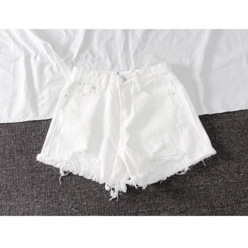 Denim High Waist Shorts With Ripped Fringe For Urban Style And Casual Summer Wear