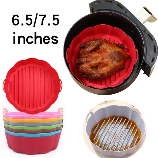 6,5/7,5-дюймовый круглый силиконовый вкладыш для аэрофритюрниц с антипригарным покрытием Формы для выпечки в микроволновой печи Безопасный бинауральный дизайн для выпечки