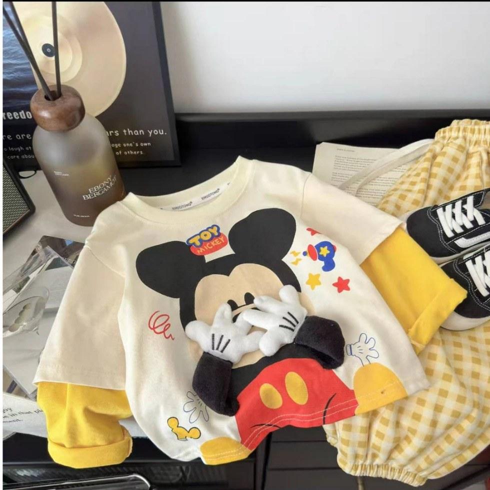 Disney Милая Детская Новая Модная Мультяшная Трехмерная Кукла Мик Повседневная и Универсальная Хлопковая Футболка с Коротким Рукавом Топ