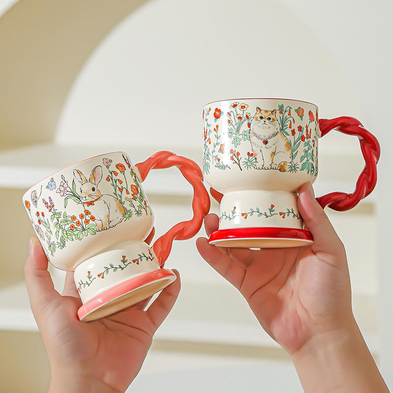 Креативная керамическая кружка с цветочным рисунком для женщин, изысканный и красивый подарок на день рождения для лучшей подруги, кофейная чашка, чашка для питья воды