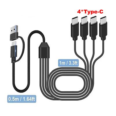 Разветвитель USB C Многозарядный Кабель, USB A/C на Type C Зарядный Шнур, с 4 разъемами Type-C для Мобильных Телефонов, Планшетов и Других Устройств