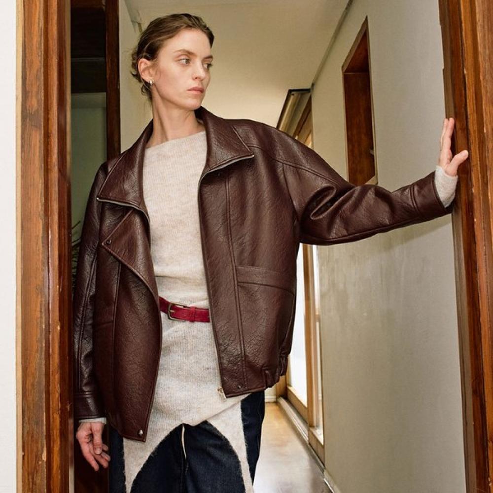 On On High Neck Pocket Leather Jacket Nel6xm206 6i
