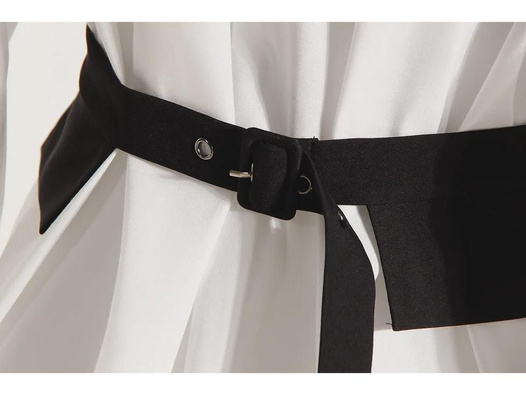 Весенний комплект из корейской тонкой белой рубашки с рукавами-фонариками и жилета на талии 2025 года