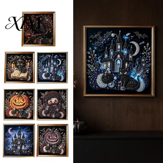 Handmade Holiday Gift Ideas Gothic Faux Pearl Art Kit, 3D Dark Evil Pumpkin Painting Halloween Kit Spooky Castle DIY Craft for Adults, Home Wall Decor