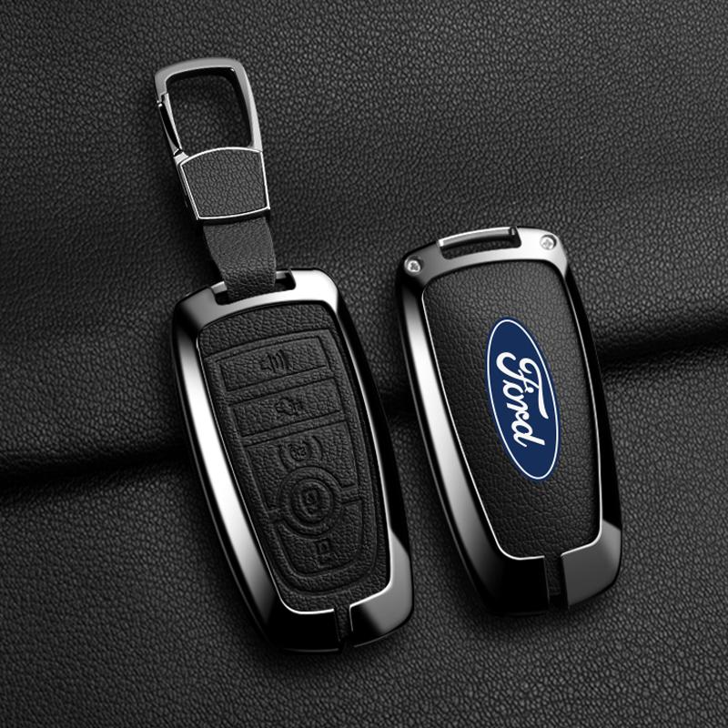 KFUGP1 Alloy Leather Car Key Fob Case Cover for Ford Fusion F150 F250 F350 F450 F550 Edge Explorer Escape Mustang 2018 2019 Protector