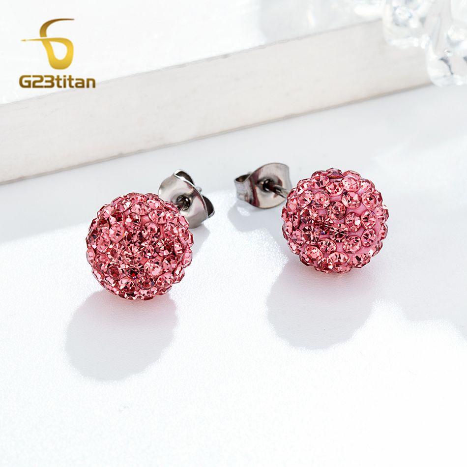 Цвета Хрустальные Бусины Полимерная Глина Серьги G23 Титан Пусет Микро Паве Стразы Диско Шар Гипоаллергенные Пирсинг Циркон