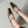 Cow Skin Spring Summer Size 41 Low Heels Women Square Toe Concise Design Leopard Style Pumps