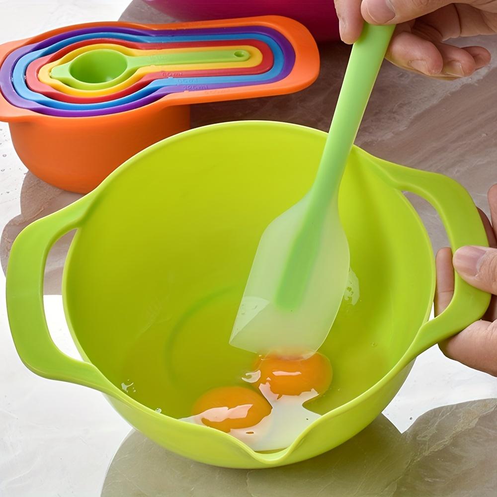 10pcs Rainbow DIY Baking Ten Piece Set of Measuring Cups and Spoons, Multifunctional Mixing Bowl, Kitchen Supplies Rice Sieve Salad Plate, Stackable