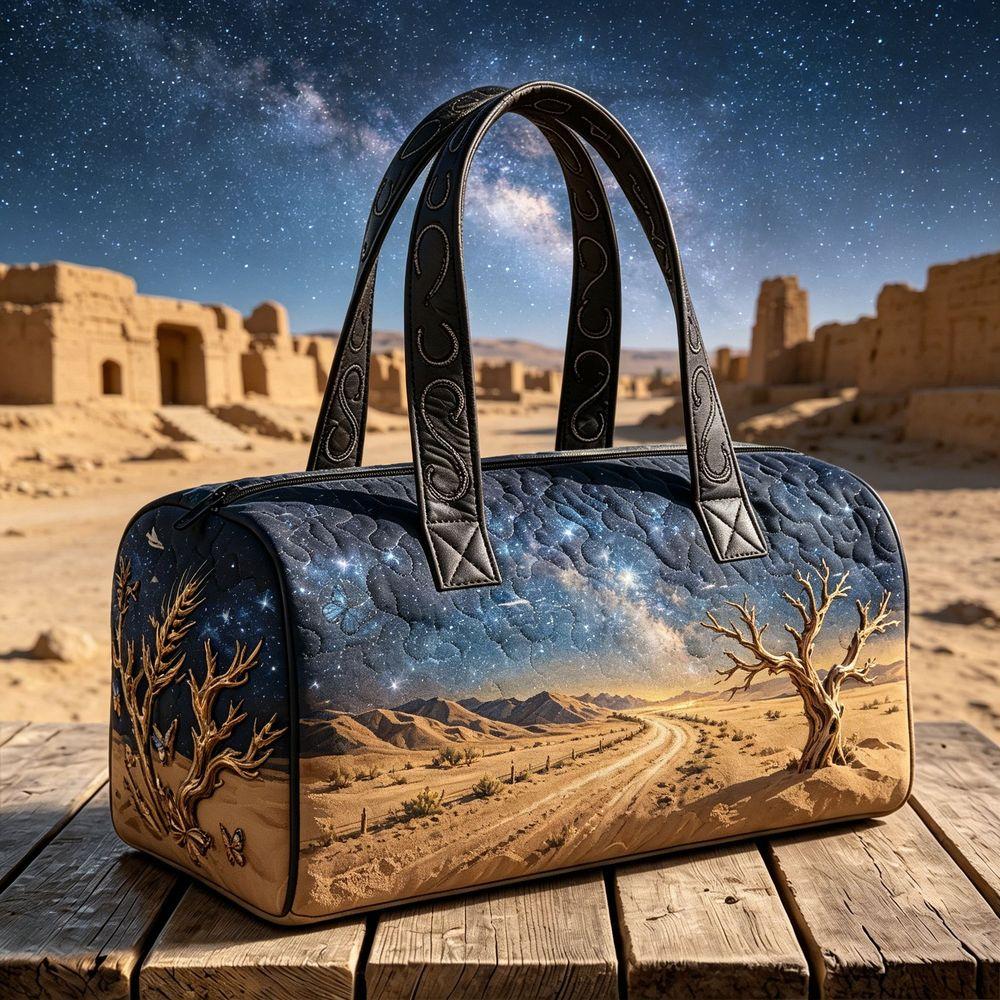 Tote Bag Quilted Travel Handbag Fitness Bag Beach Bag 3D Surreal Desert Night Sky Bohemian Cruise Vacation Camping Mixed Color Leisure