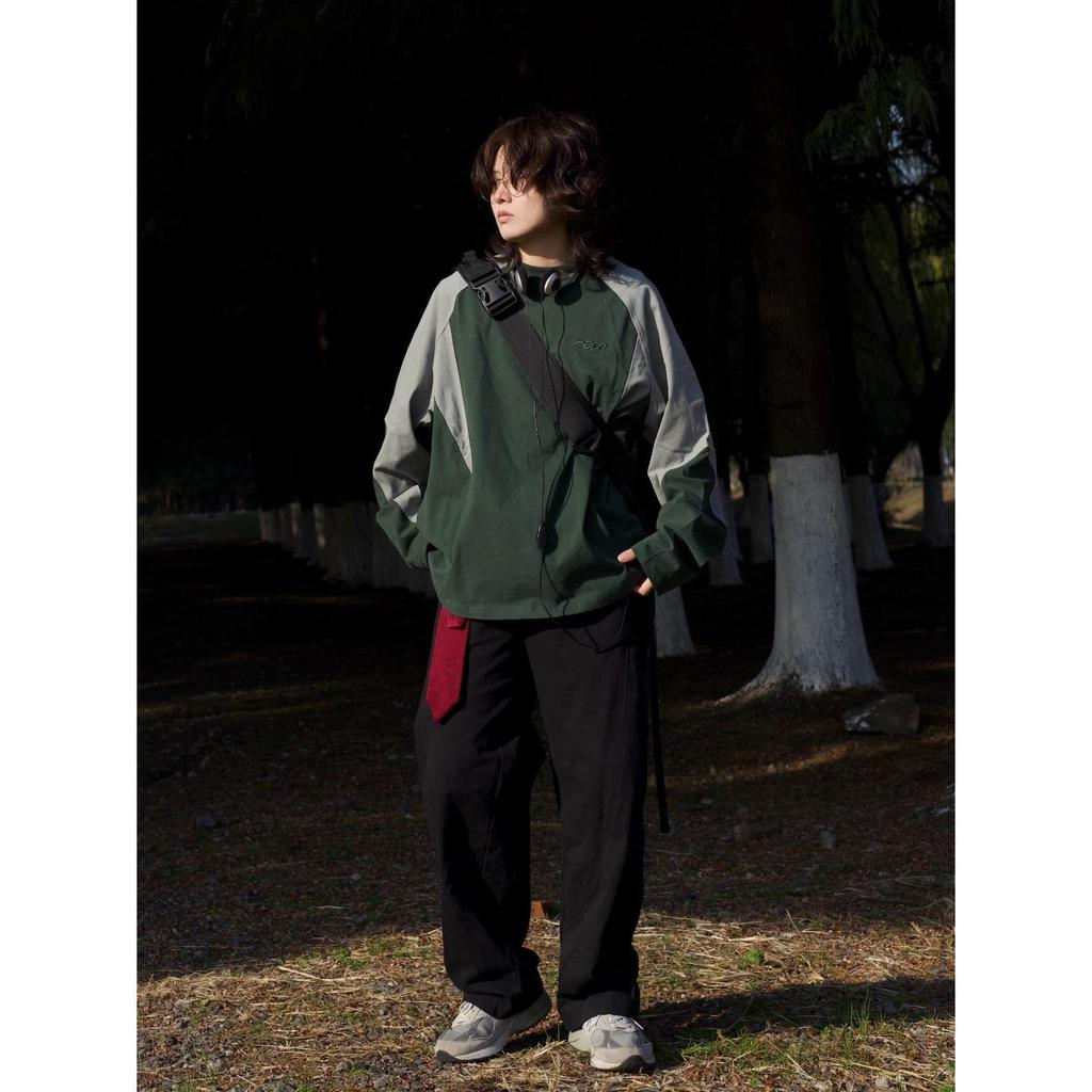 Унисекс ретро худи в японском стиле color block - Повседневный пуловер в горном стиле