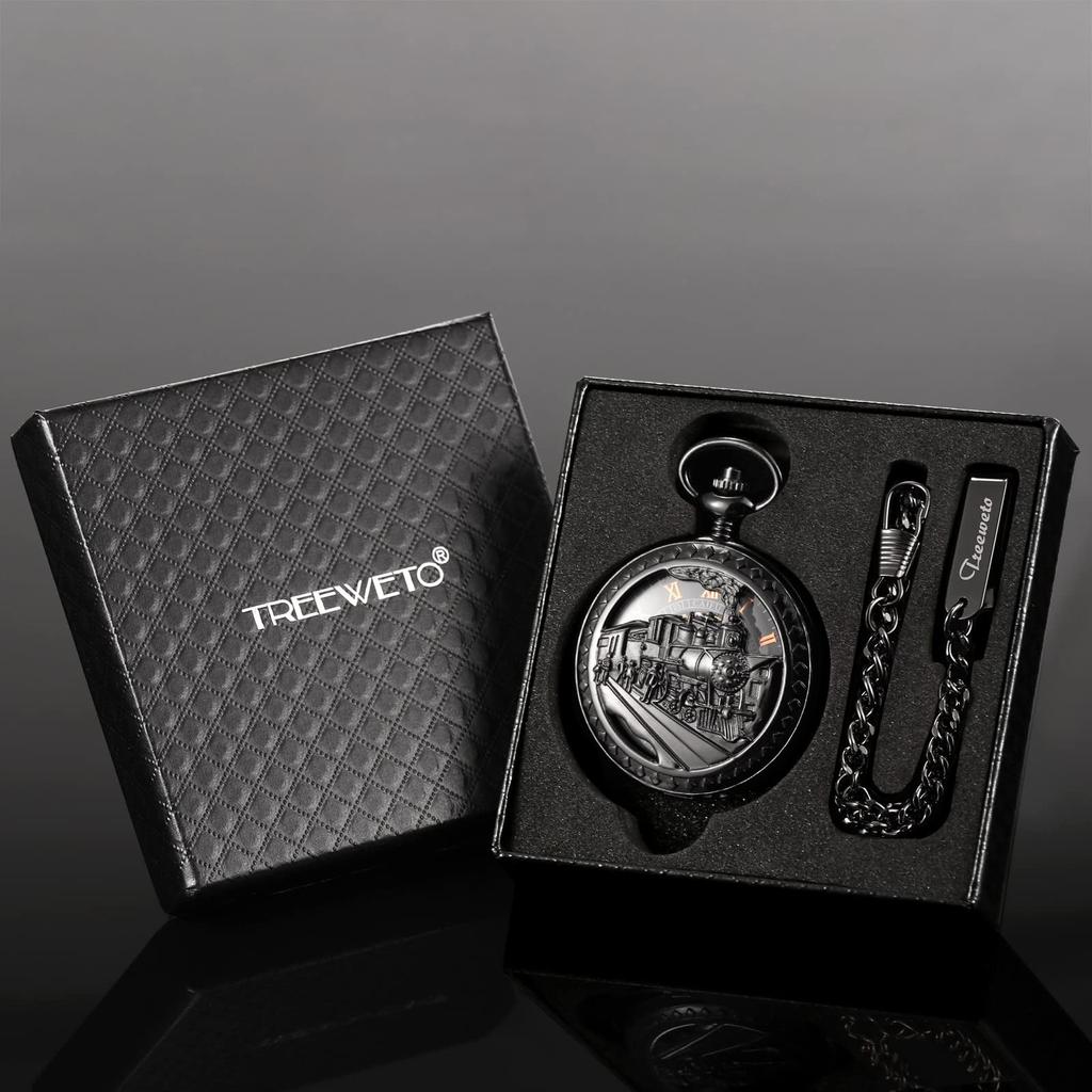 TREEWETO механические карманные часы железнодорожные антикварные скелетонированные римские цифры черные с цепочкой